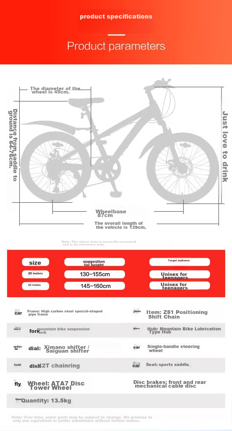FOREVER Children's Bicycle for Ages 6-12, Mountain Bike with 7-Speed Gears, Boys And Girls' Bike, Elementary School Student Bicycle, 22-Inch Pink 16