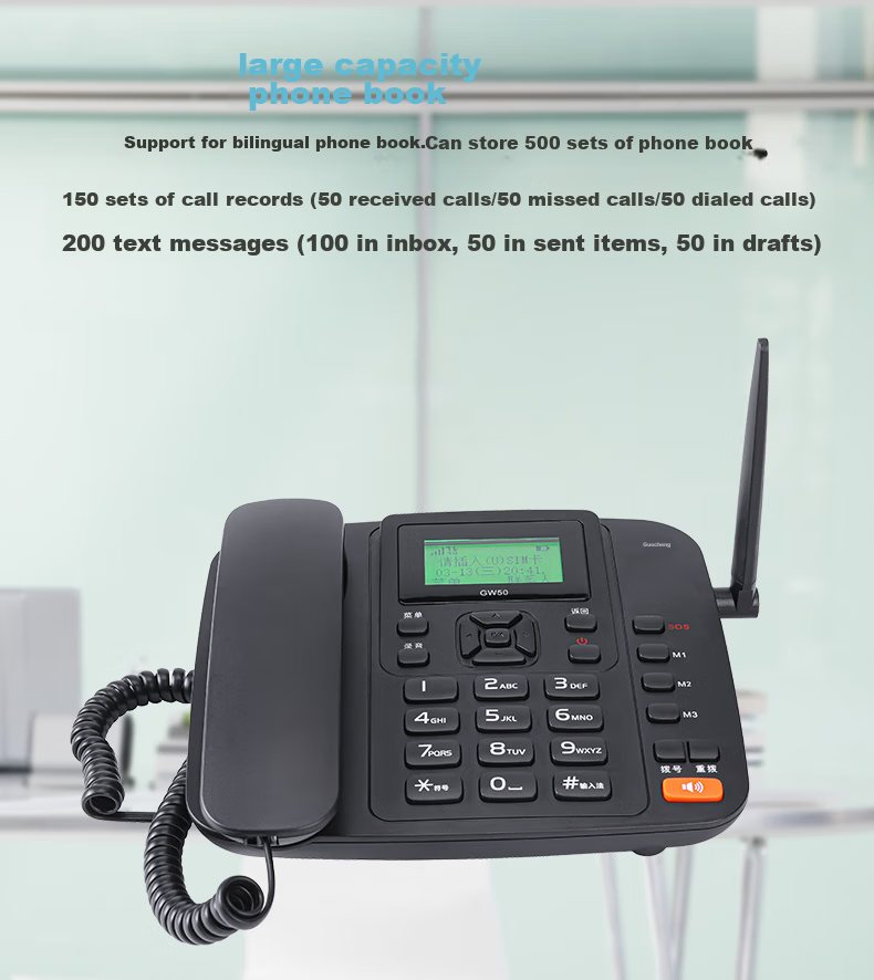 Guowei GW50 All-Network 4G5G Wireless SIM Card Telephone with Recording Function, Compatible with China Mobile, China Unicom, China Telecom And Cable TV Networks, Office And Home Use, Telemarketing, Landline Phone, Black 16
