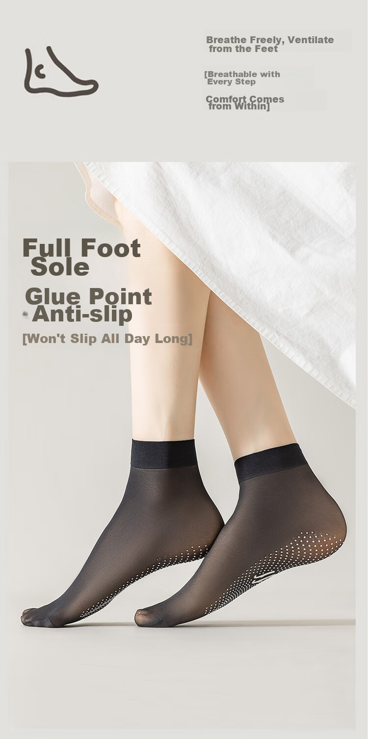 MiiOW 10 Pairs of Socks with Dotted Bottom Short Silk Stockings for Women, Foot Pressure Reduction, Non-Slip, One Size Fits All, Spring And Summer Thin Style - Skin Color 2-24cm 5