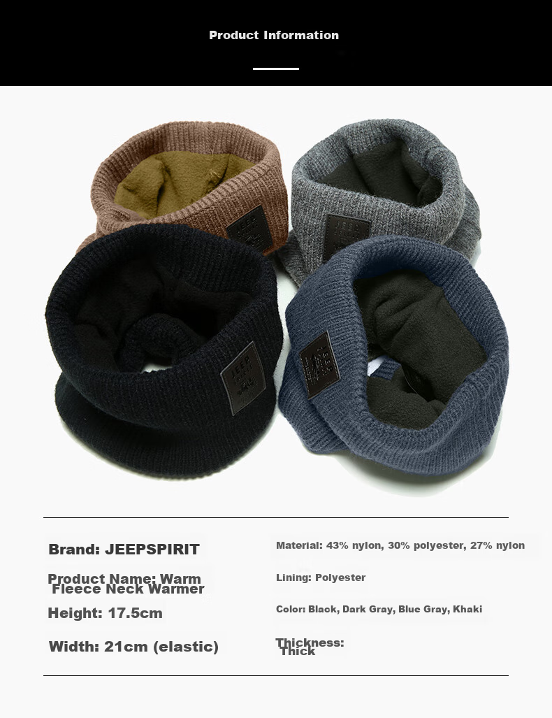JEEP Men's Hooded Scarf with Fleece Lining for Warmth, Knitted Neck Warmer for Autumn And Winter, Cold-Proof Neck Gaiter A0636 13
