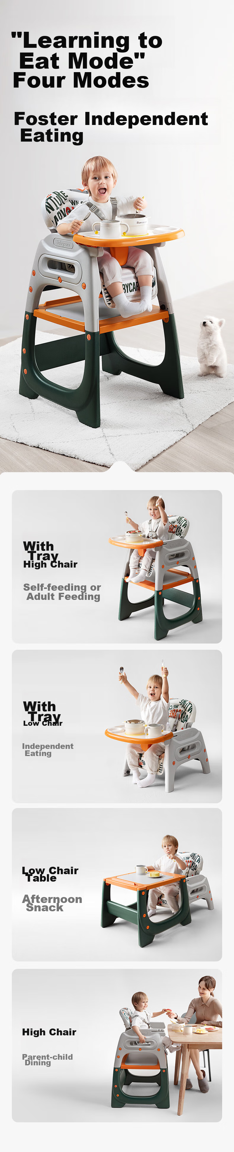 Babycare Multifunctional Baby High Chair, Safe And Anti-Fall Children's Dining Seat, Suitable for 6 Months+, Taler Gree 3