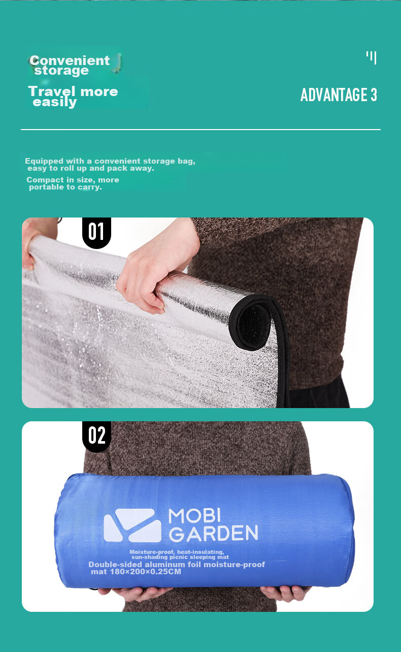 MOBIGARDEN Moisture-Proof Mat, Outdoor Camping Waterproof Portable Park Picnic Mat, Double-Sided Aluminum Film Mat, NX20663008, Silver 5