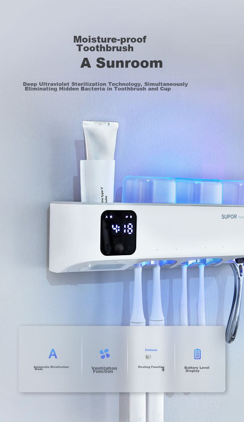 SUPOR Toothbrush Holder, Premium Sterilizer And Dryer, Smart UV Sterilizer, Wall-Mounted without Drilling, Mouthwash Cup S 5