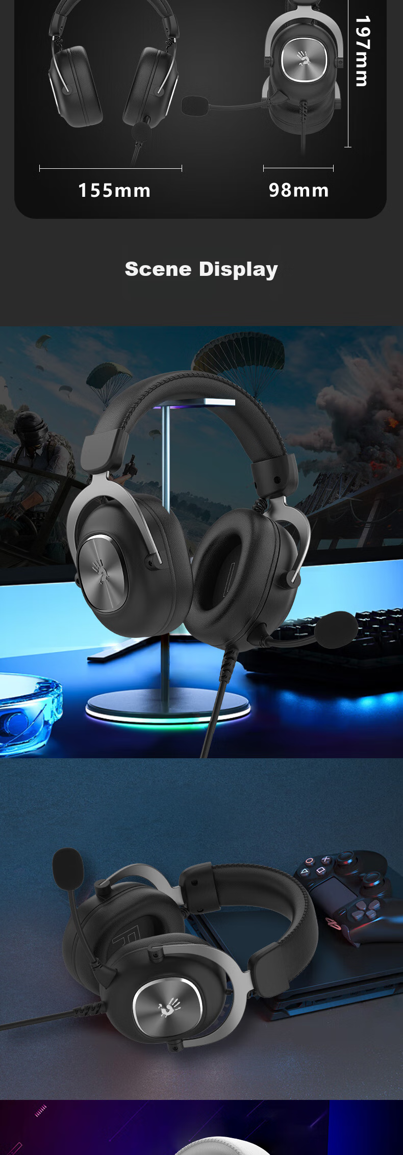A4TECH M760 Wired Gaming Headset, Over-Ear Blood Hand Phantom 7.1 Sound, FPS Battle Royale Essential, CSGO Computer E-Sports Delta Valorant Headset, Elegant Black 10