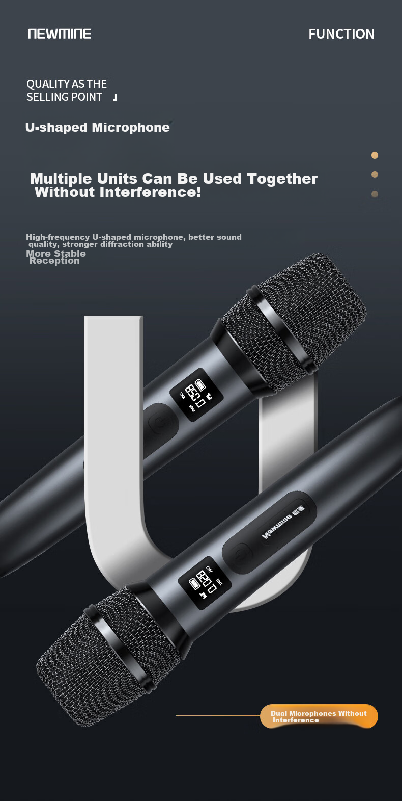 Newmine MC107 Wireless Microphone, Home KTV Singing, Hosting, Lecturing, Karaoke, Conference Speaker, Amplifier, FM Tunable, Universal Microphone, Single Mic 6