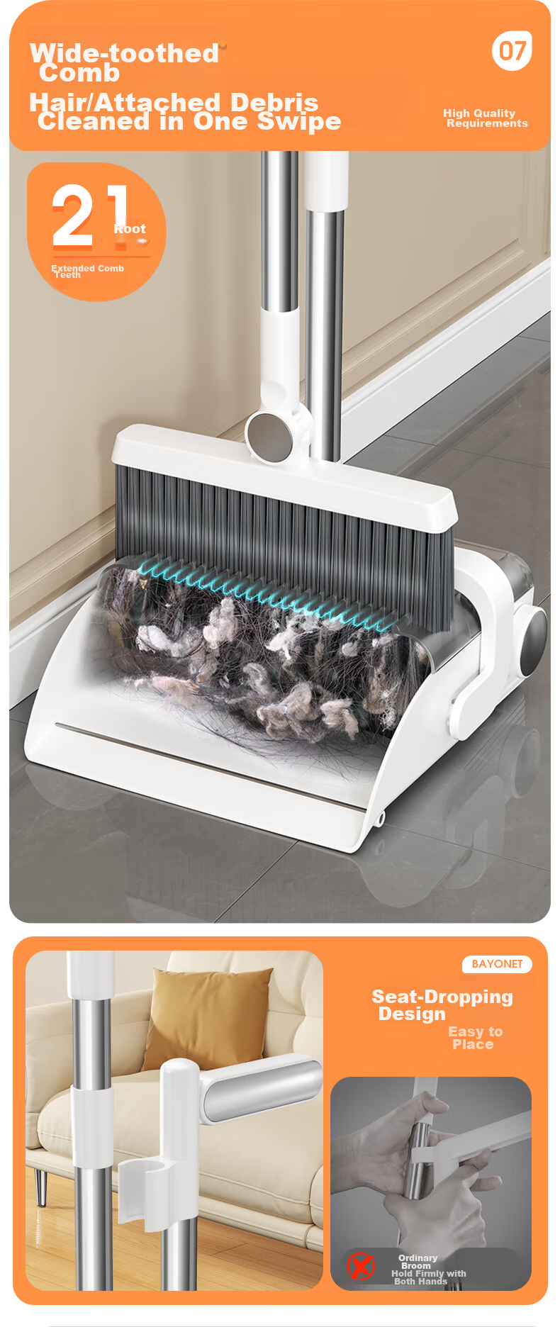Jieshibao Broom And Dustpan Set for Home Use, 2024 New Model Sweeping Broom Set with Automatic Combination Garbage Bin, Three-Piece Set 9