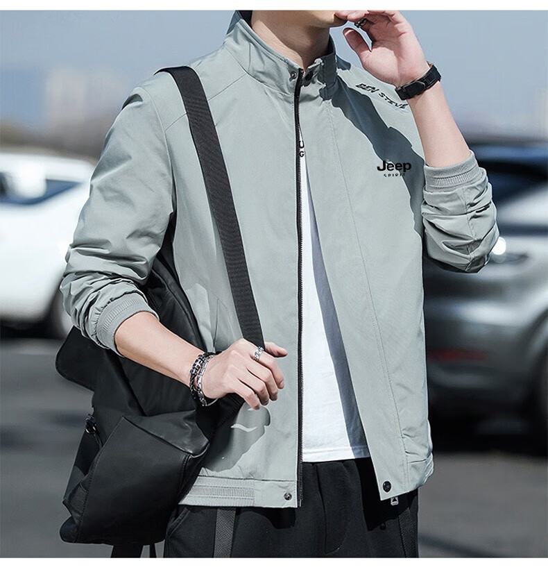 JEEP SPIRIT Men's Jacket, Spring And Autumn Outerwear, Stand-Up Collar, Outdoor Business Casual Wear for Young And Middle-Aged Men, Bean Green, M 4