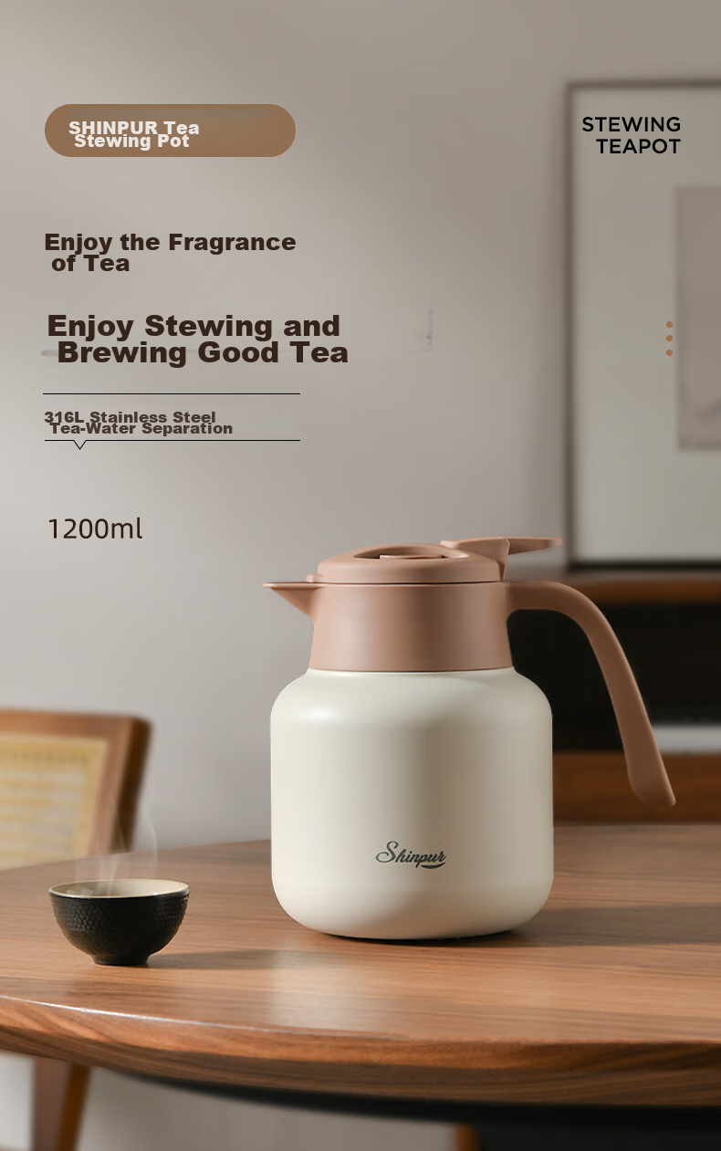 SHINPUR Insulated Thermos Flask, 316 Stainless Steel, Household Tea Steeping Pot, Tea-Water Separation, Large Capacity, White Tea Infusion Pot, Office Hot Water Bottle 1