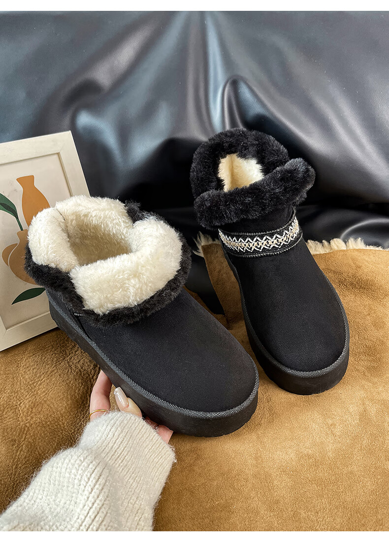 Renben Women's Winter Snow Boots Fleece Lined Thickened Warm Short Boots Black Fleece Size 36 11