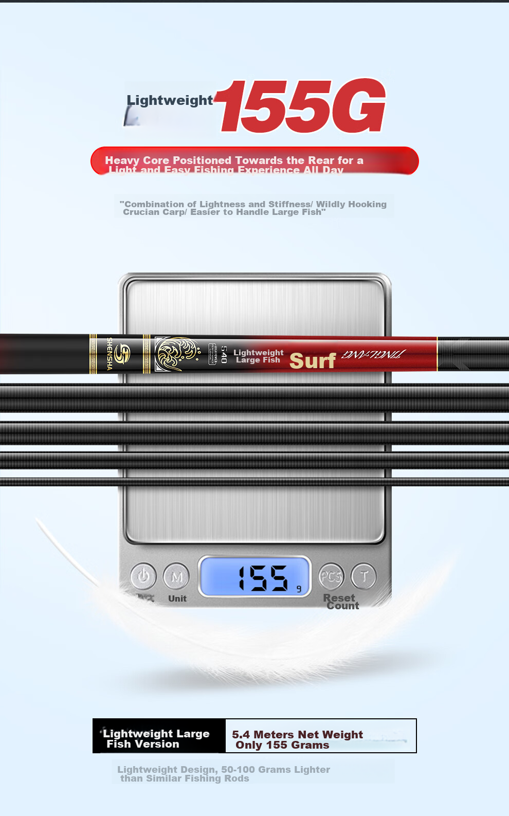 Shensha Jinglang 5.4m Fishing Rod, Ultra-Light And Ultra-Hard, 19 Sections, Carp And Bighead Carp Rod, Platform Fishing Rod, Big Fish Rod, Carbon Fiber Hand Rod, Fishing Pole 8