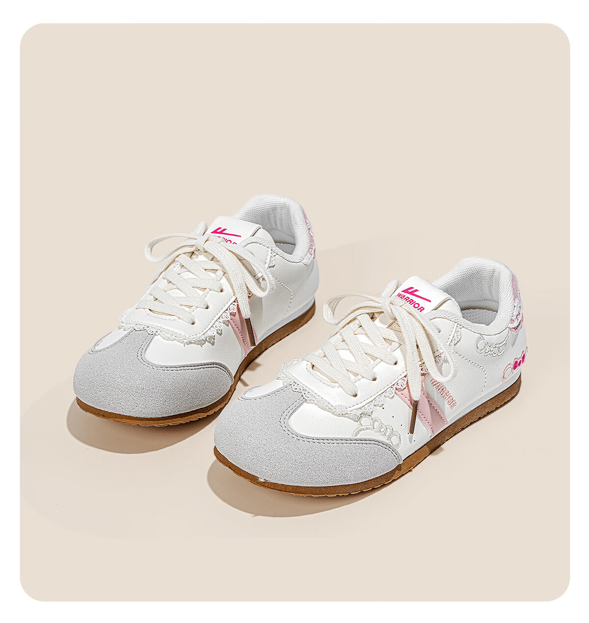 Warrior Embroidered KT Cat Training Shoes Women's New Student Versatile Chic Casual White Shoes Light Gray Pink Size 37 10