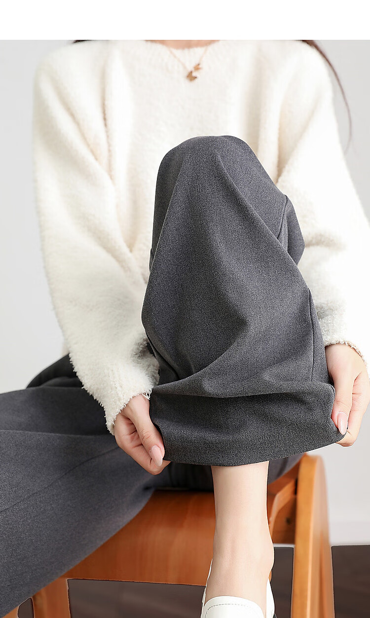 Dme [Zhi Gan Low Saturation] Spring And Autumn Smart Commute Waist-Cutting Color-Block Long Pants Double-Folded Brushed Women's Casual Trousers 6