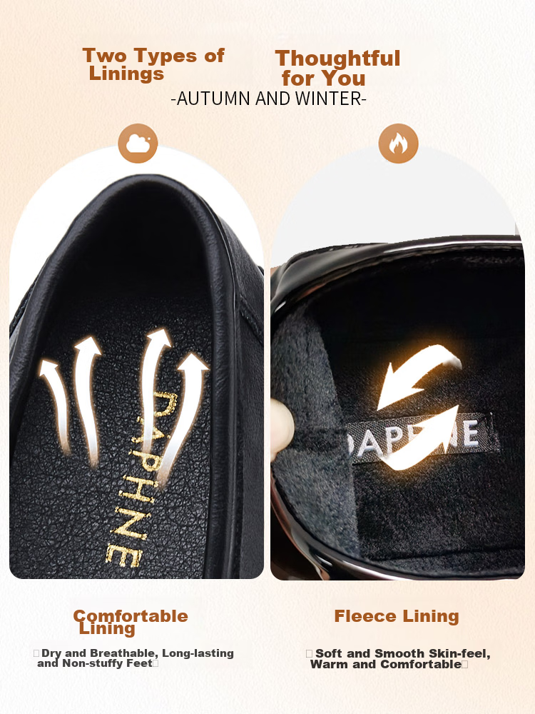 DAPHNE Women's Loafers, Spring British Style New Single Shoes, Thick-Soled Leather Shoes, Slip-On Women's Footwear, Black (Single Lining), Size 40 1