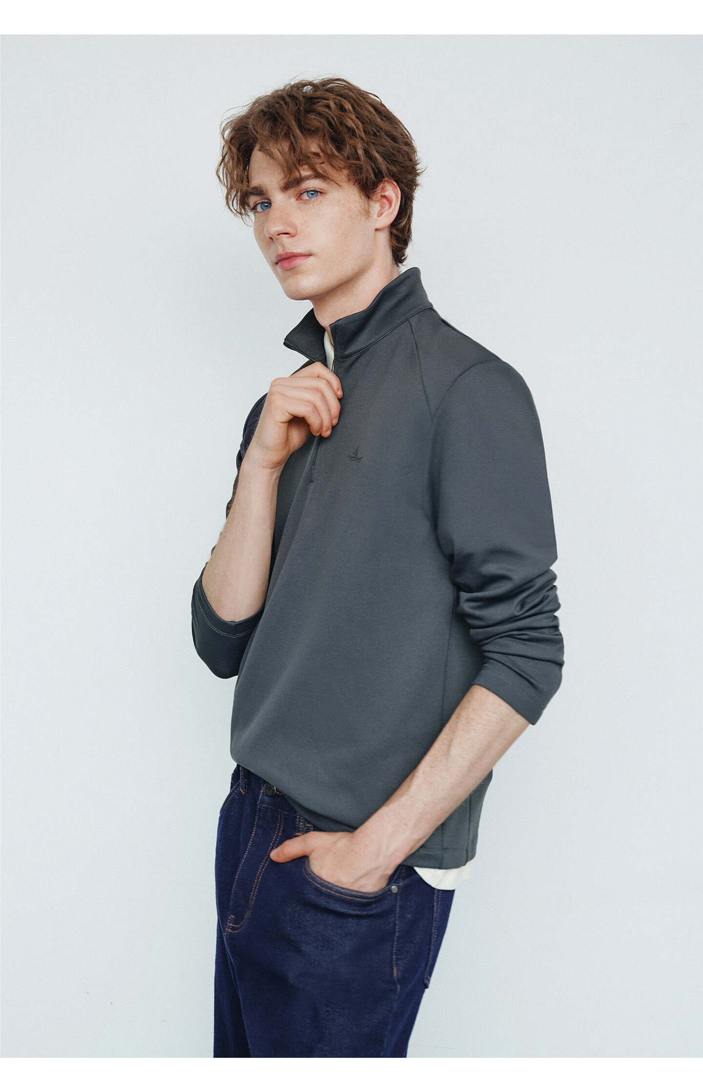 Navigare Celebrity-Inspired Small Sailboat Men's Half-Zip Brushed Casual Sweatshirt Inner Layer Top 1135845304 42