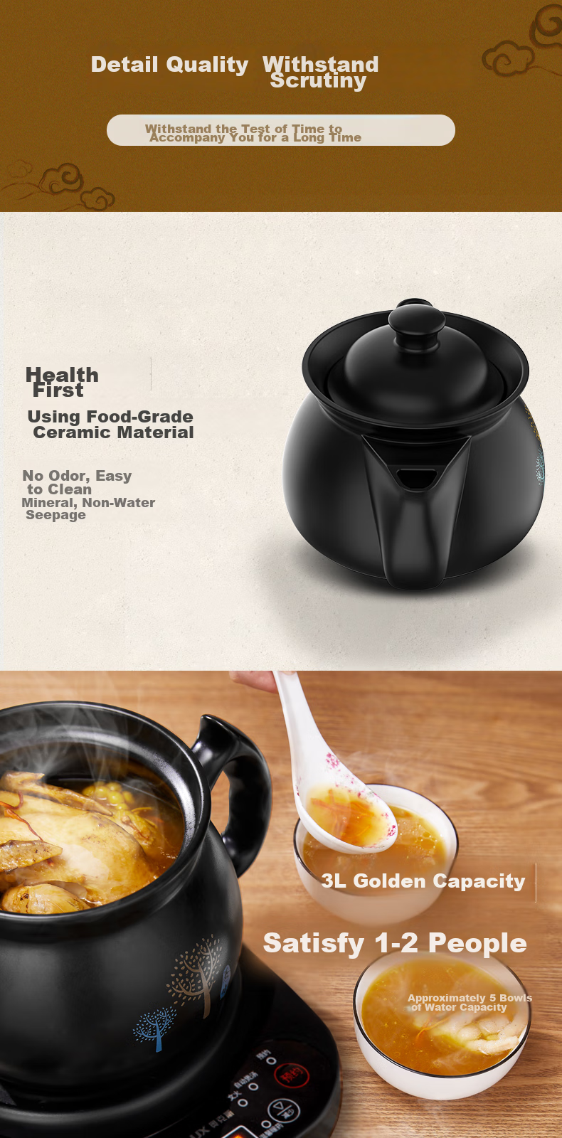 AUX Chinese Herbal Medicine Pot, Automatic Dual Decoction Function Electric Sand Pot, 3L Home Use Detachable Ceramic Chinese Herbal Medicine Pot, Hands-Free Decoction Health Pot HX-YS0301 16