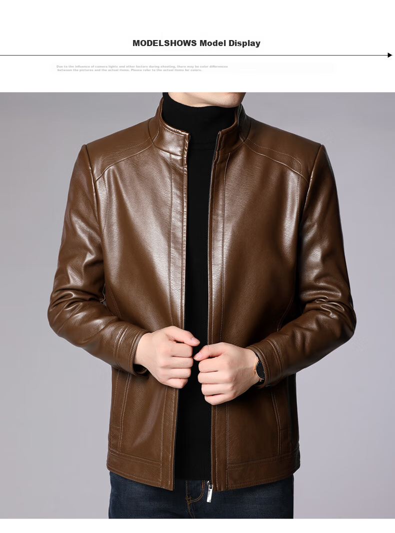 Hengyuanxiang Men's Leather Jacket, 2024 Autumn And Winter Men's Outerwear, Fleece-Lined Thick Casual Lapel Jacket for Middle-Aged And Elderly Me 11
