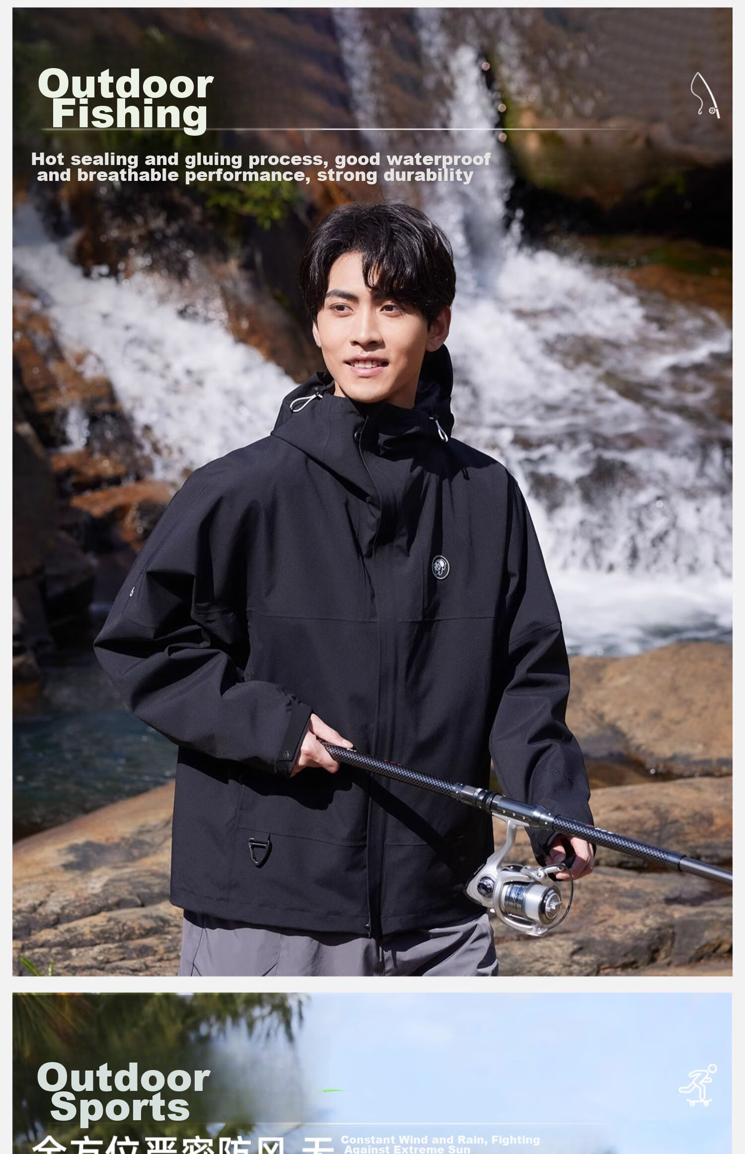 CAMEL Single-Layer Windbreaker Jacket for Men And Women, Waterproof Coat A31166 Phantom Black XL 19