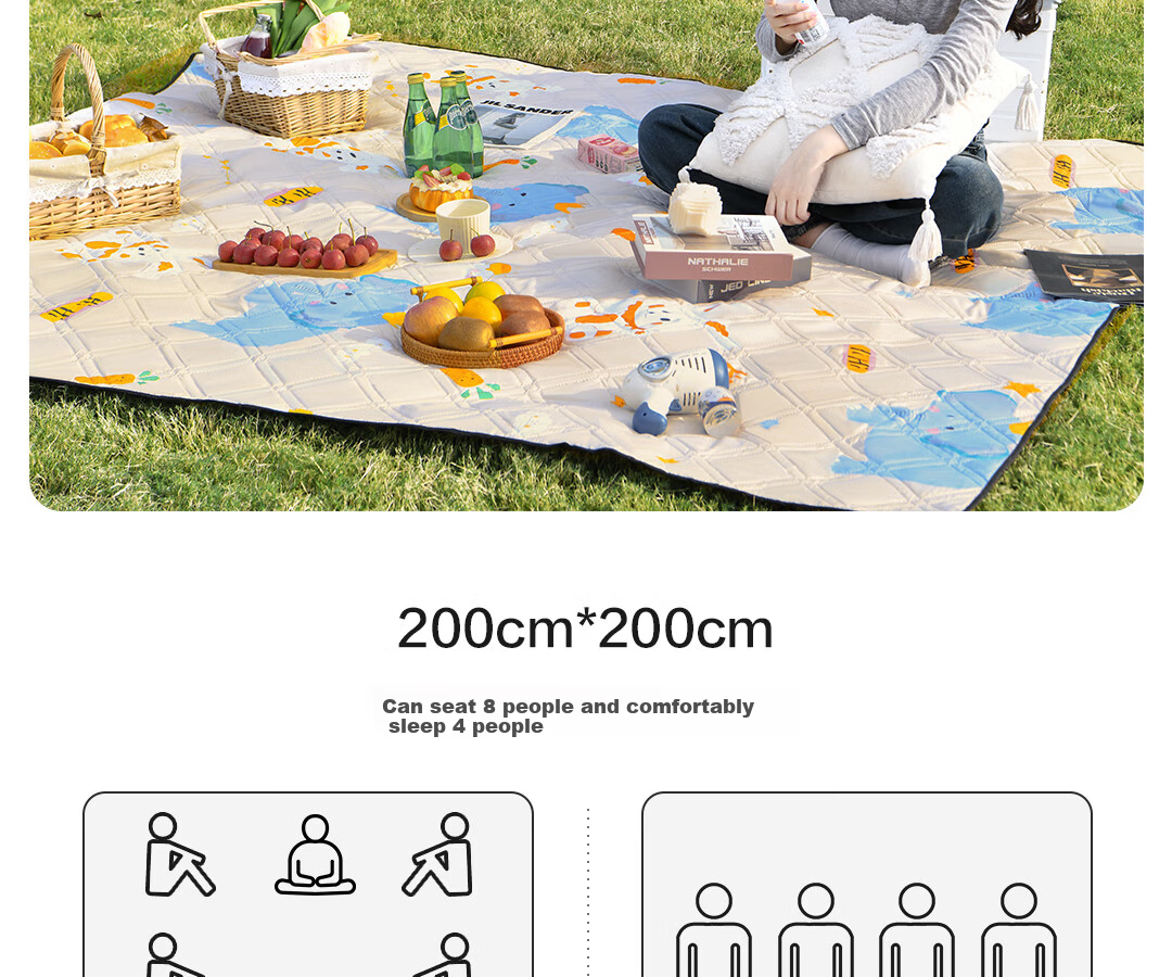 Deli Washable Picnic Mat, Outdoor Camping Ultrasonic Thickened Mat, Moisture-Proof Mat, Portable Tent Crawling Pad 5