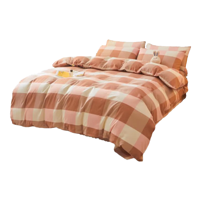 Grace Duvet Cover, Single Piece, 7A Antibacterial Brushed Printed Double Bedspread, Bedding - Orange Large Check Pattern, 200*230cm