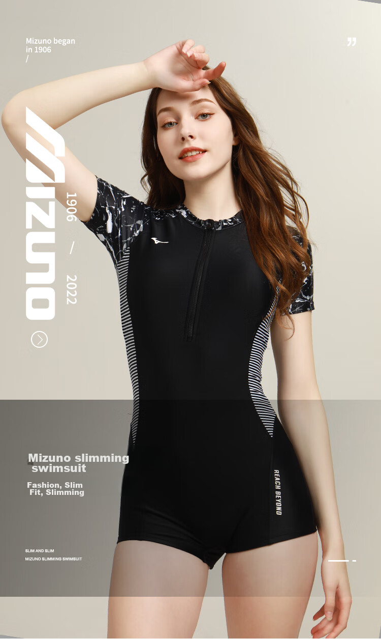 MIZUNO Women's One-Piece Swimsuit, Boyshort Style, Sports Swimwear, Tummy Control, Slimming, Plus Size, Conservative, Hot Spring Swimwear, Summer G1303 Black M 1