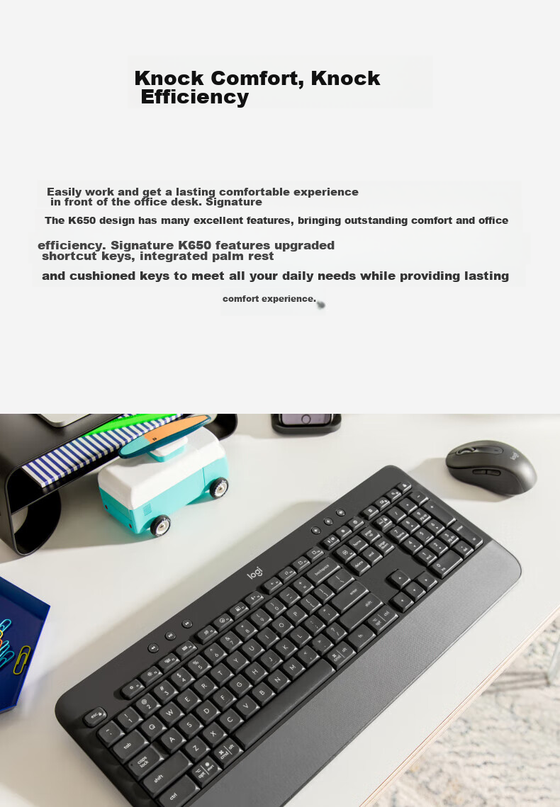 Logitech K650 Enterprise Wireless Bluetooth Keyboard, Office Keyboard, Dual-Mode Keyboard with Palm Rest, Receiver Included, Premium Series, Commercial Version, White [Single Order Discount] 2