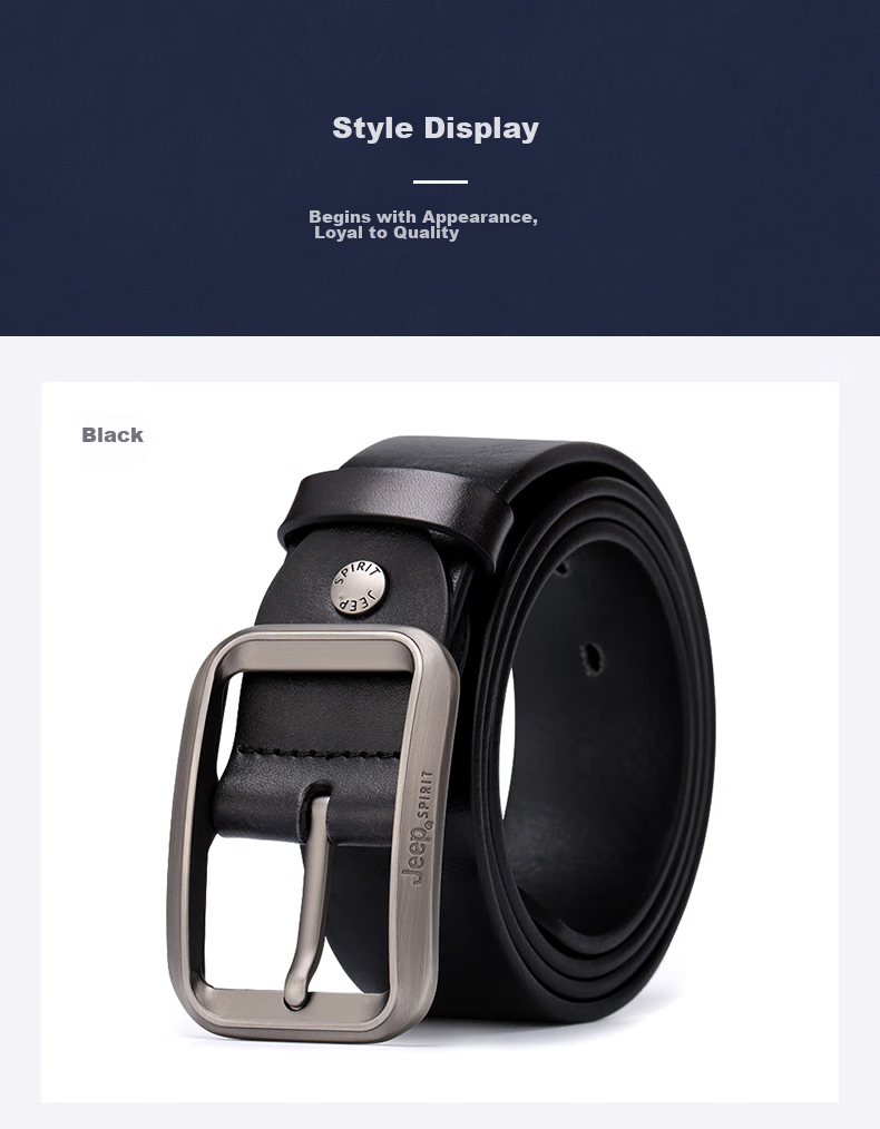 JEEP SPIRIT Men's Belt, Top-Grain Leather, Fashionable Pin Buckle, Suitable for Young And Middle-Aged Men, Gift for Boyfriend, Husband, Father's Day Present 14
