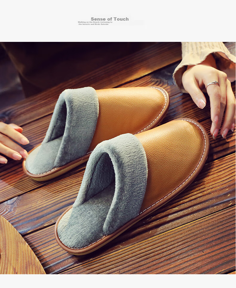 GUOLUOFEI Autumn And Winter Cowhide Slippers for Men And Women, Indoor Non-Slip Warm Genuine Leather Cotton Slippers, Wine Red, Size 40-41 11