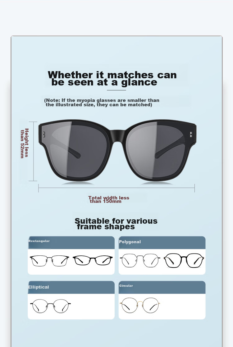 CAXMAN Sunglasses Clip-On for Nearsighted Men And Women, Polarized Sunglasses Insert for Driving, Specialized Glasses Holder for Myopia 17
