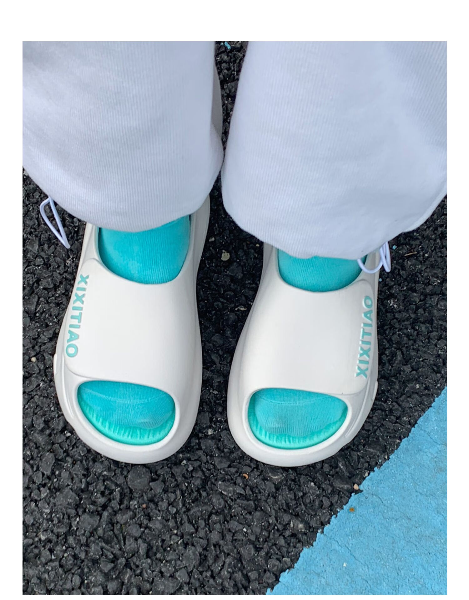 XIXITIAO Summer Trendy Fashion Slippers for Women And Men, Indoor Outdoor Wear, Sports Non-Slip Soft Sole Sandals, Lake Blue, Size 44-45 24