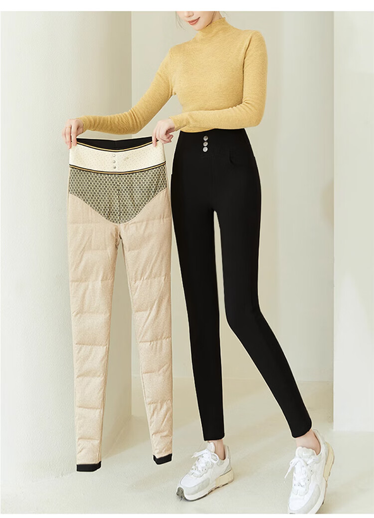 Langsha Women's Down Pants Thickened Winter Outerwear Northeast Goose Down Wool Warm Fleece Slim Black Cotton Pants 22