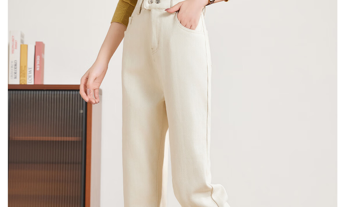 PinCai Women's Jeans, Spring And Autumn White High-Waisted Slimming Heightening Versatile Casual Trousers P143N1010 45