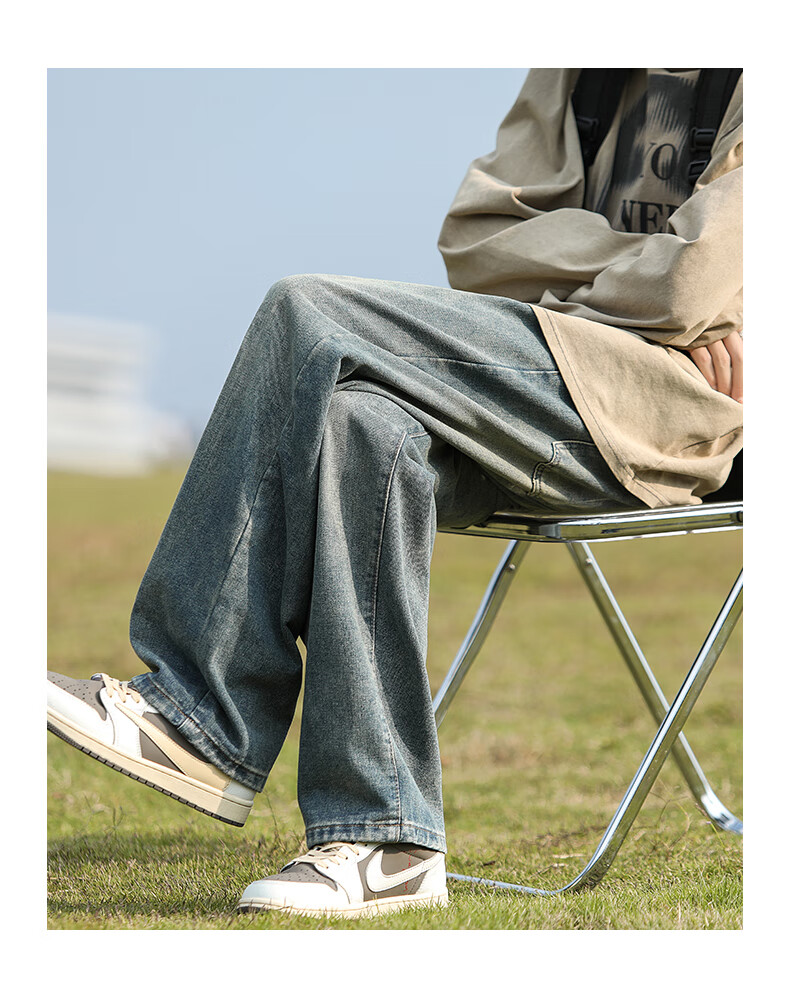 Foss Phil Men's Jeans, Spring And Summer Straight-Leg Wide-Leg Versatile American-Style Trendy Casual Pants Y06 Nostalgic Blue 2XL 10