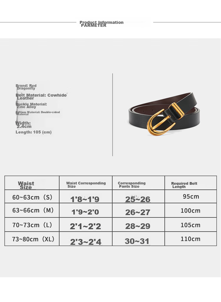 RED DRAGONFLY Leather Women's Casual Versatile Belt with Pin Buckle, No Drilling Required, Birthday Gift for Girlfriend Or Wife, Comes with Gift Box 16