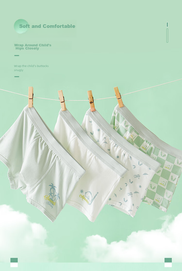 LangSha Children's Underwear, Boys' Underwear, Youth Modal Antibacterial Crotch Underwear, Middle School Students' Shorts, Baby Shorts, 4-Pack 5