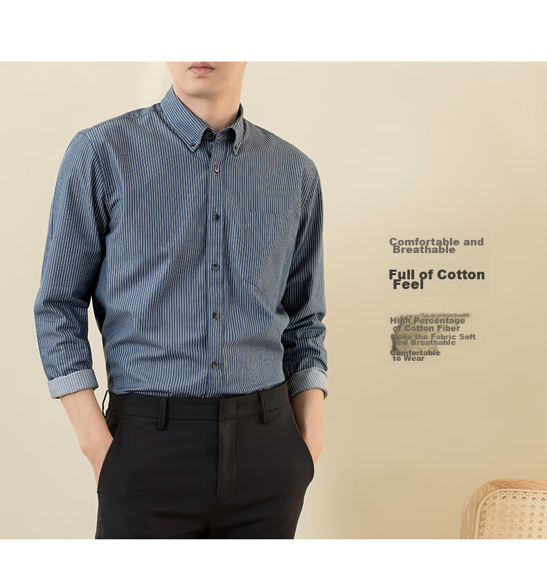 BLACKMONDAY [Easy-Care] Striped Shirt for Men, Spring And Autumn Business Casual Wrinkle-Resistant Non-Iron Long-Sleeve Dress Shirt 8
