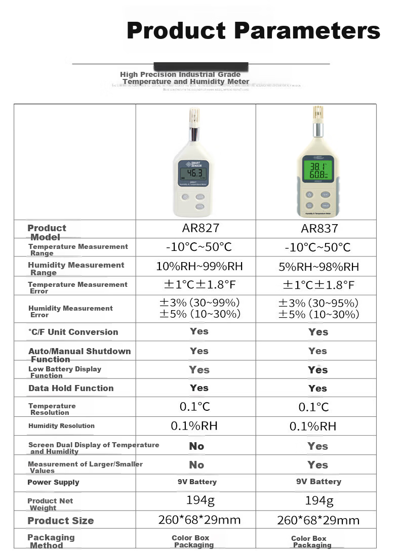 Xima High-Precision Digital Air Temperature And Humidity Meter, Industrial Handheld Integrated Temperature And Humidity Detector AR807A+ 5