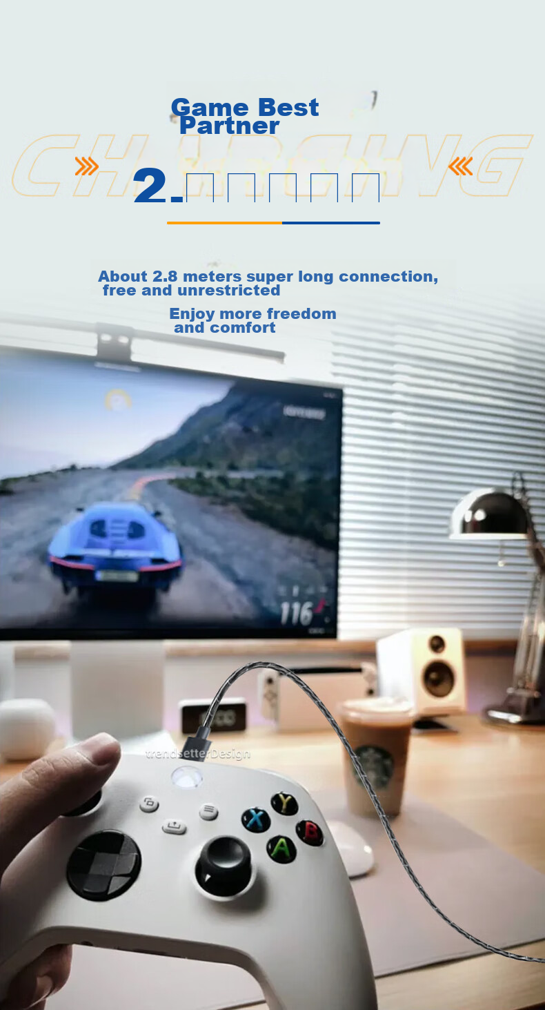 Trendsetter Wireless Controller Charging Cable for Xbox One, PS4, Windows Phone, Android to PC Extension Cord Slim Pro with US Versio 8