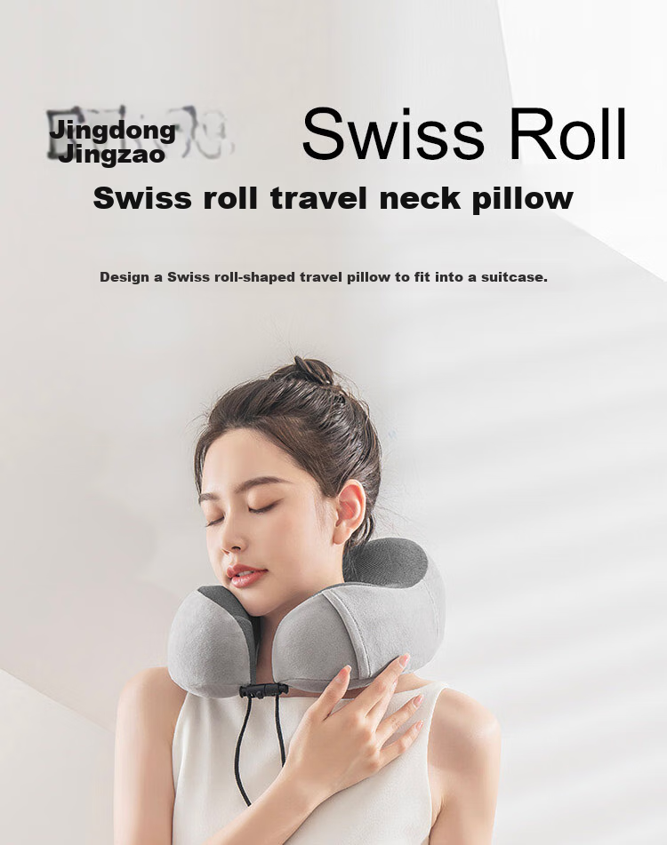 JD Original Pure Thai Imported 94% Natural Latex U-Shaped Pillow, Pure Cotton Multifunctional Travel Neck Pillow, Dark Gray 2