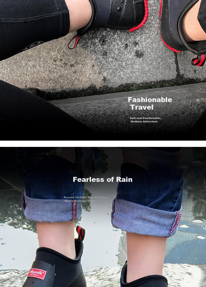 Jolly Walk Rain Boots, Waterproof Shoes, Men's And Women's Rubber Boots, Fashionable Rain Boots, Work Safety Overshoes, JW218, Red And Black, Size 44 16