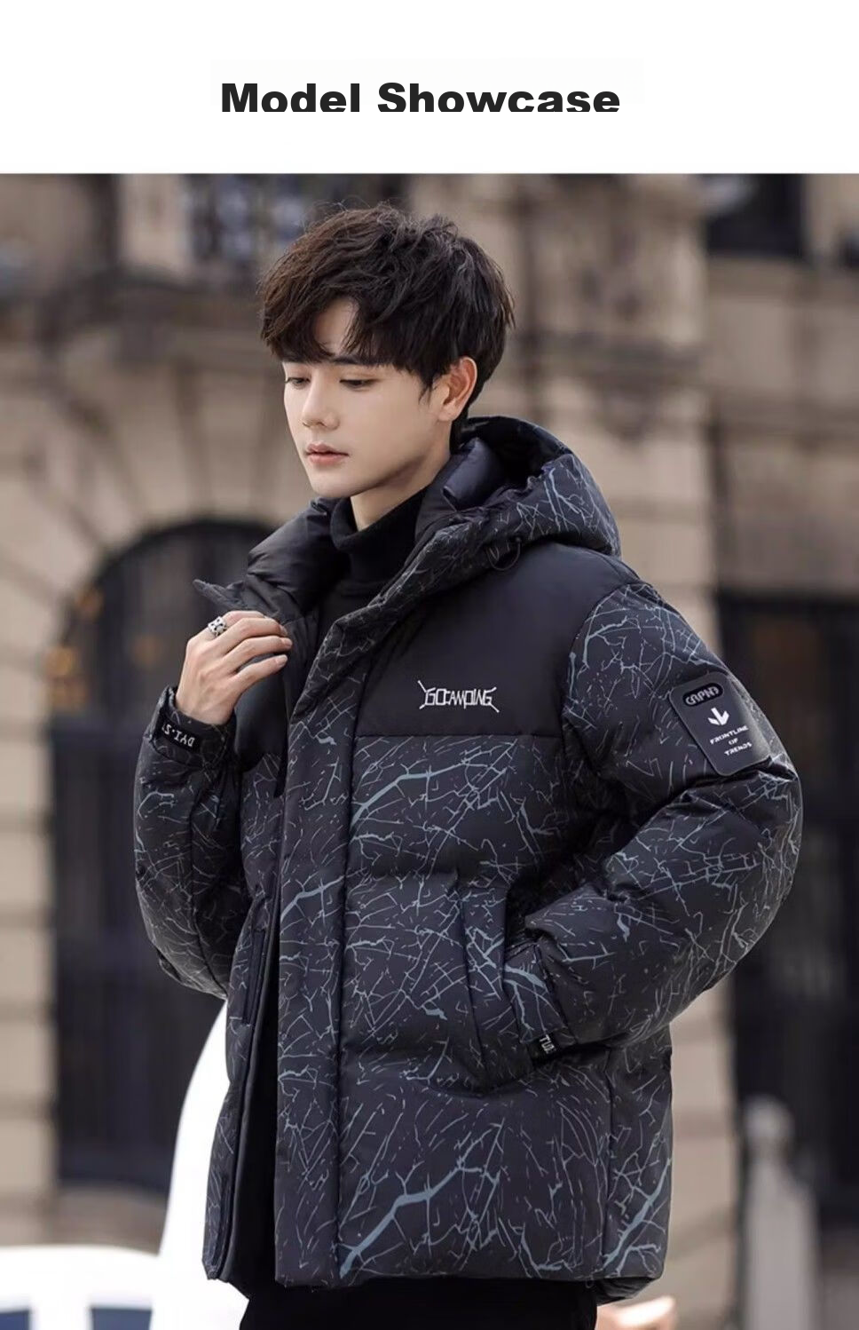 YAYA Wang Yibo Same Style down Jacket, Men's Short Hooded Coat, 2025 Winter New Year Patchwork Color-Block Duck Down Outerwear 11