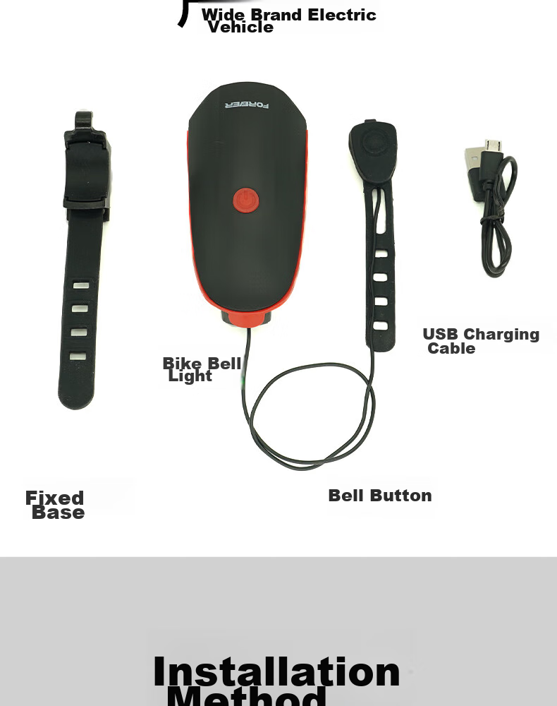 FOREVER Bicycle Front Light Two-In Night Riding Light with Bell, High Brightness Bike Light + Horn Battery Model 11