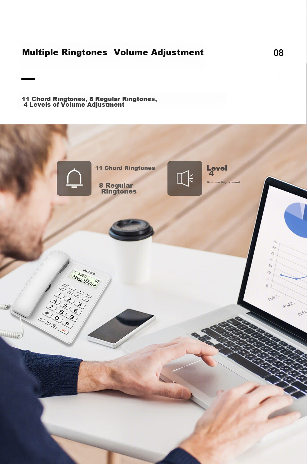 Yijiatong Landline Telephone, Fixed-Line Phone for Business Office And Home Use, Dual Interface with Ringtone Volume Adjustment, Redial, Replay, Flashing, And Caller ID Display, T60 Ruhei 13