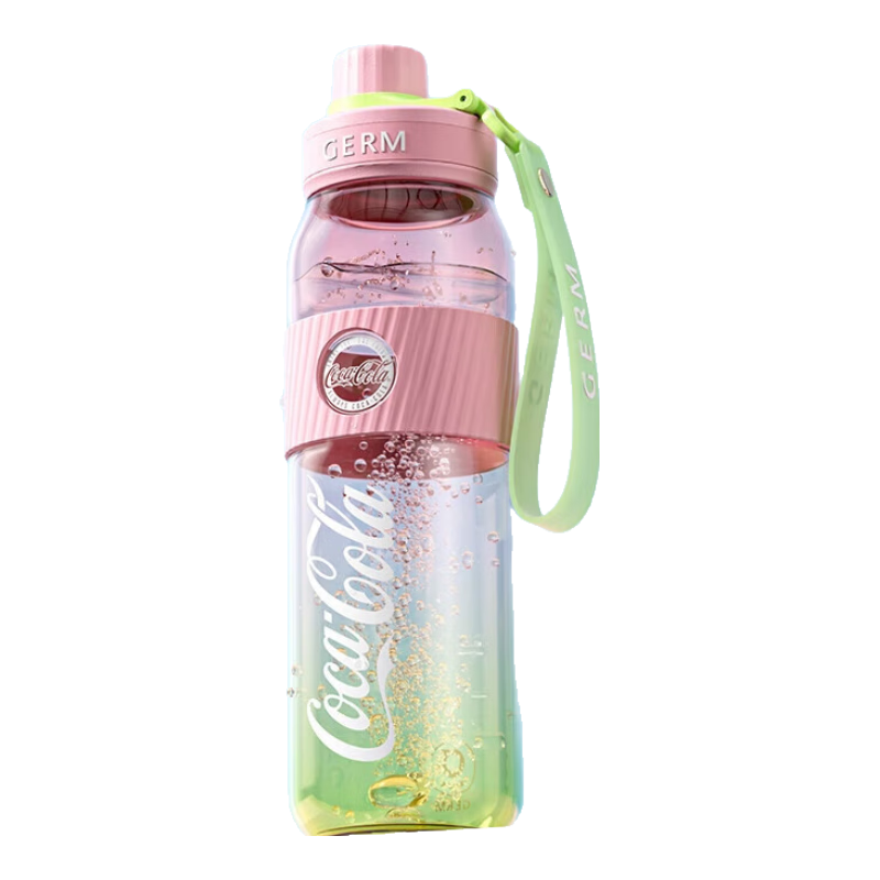 Germ Coca-Cola Summer Plastic Cup with Straw, Heat-Resistant Large Capacity Sports Water Bottle, 700ML, Smoky Gree