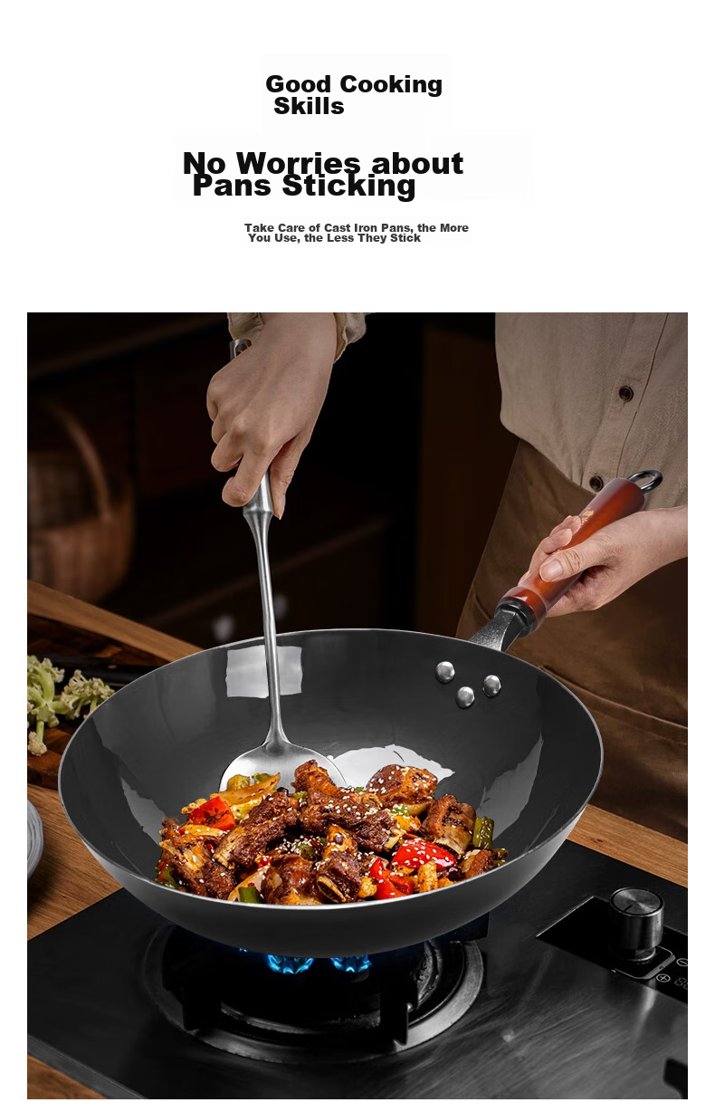 OLOFE Zhangqiu Black Iron Wok, Non-Coated, Lightweight, Round Bottom, Forged, Traditional Gas Stove, Large Stir-Fry Pan, Quiet Operation, 32cm 11