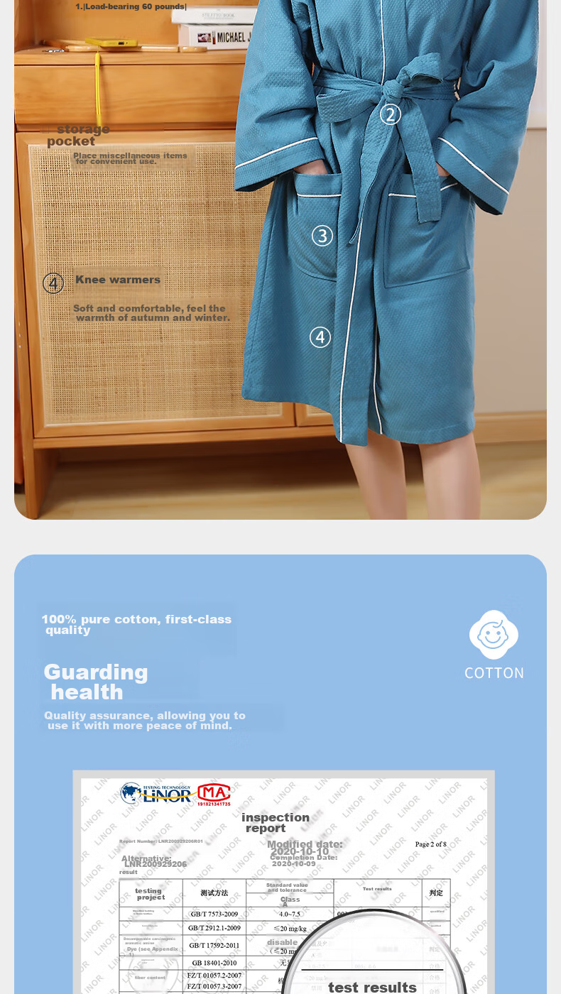 Grace Five-Star Hotel Bathrobe for Couples, Pure Cotton Soft Absorbent Home Bathrobe, All-Cotton Unisex, Moon Gray, M 6