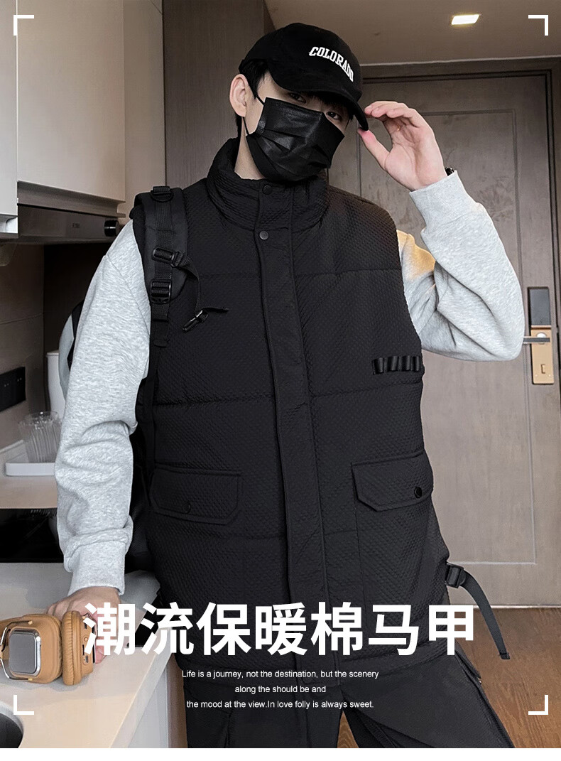 NASA MARVEL Men's Cotton Padded Vest Jacket Winter Stand Collar Casual Warm Thick Trendy Outdoor Couple Outfit Military Green 3XL 4