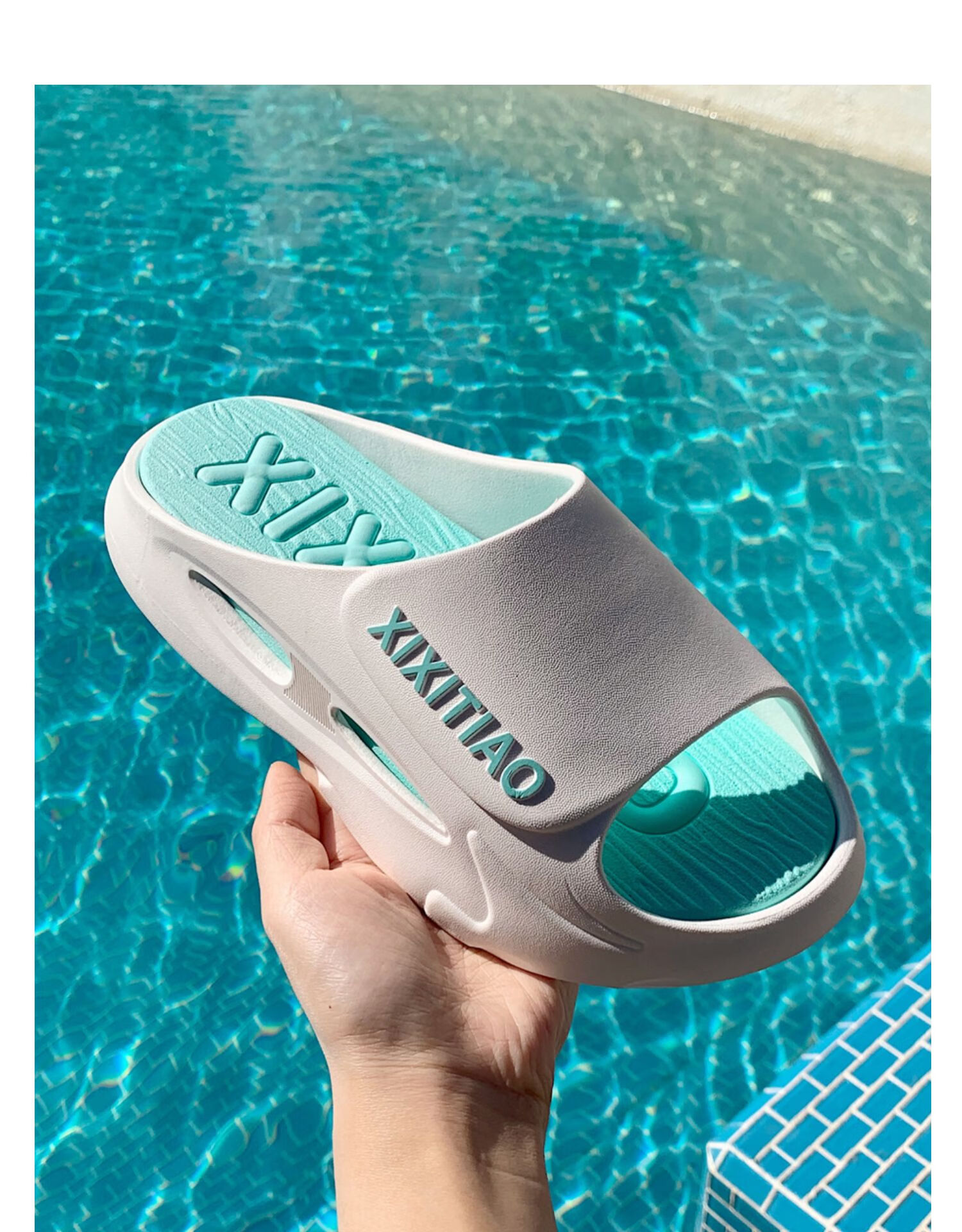 XIXITIAO Summer Trendy Fashion Slippers for Women And Men, Indoor Outdoor Wear, Sports Non-Slip Soft Sole Sandals, Lake Blue, Size 44-45 22