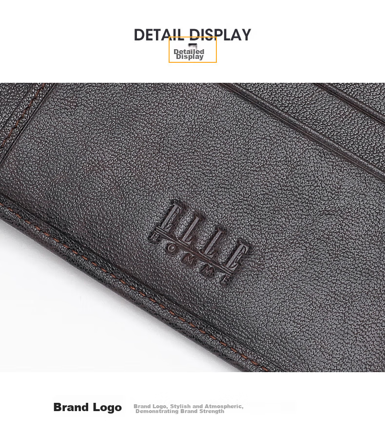 ELLE HOMME Men's Short Wallet, Top-Grain Leather Multifunctional Billfold, Two-Fold Money Clip 3720 Black, Birthday Gift for Me 9
