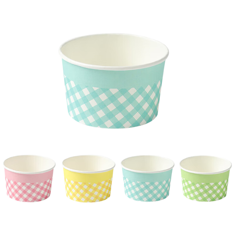 BJ Ice Cream Paper Cups, 100 Pieces, Disposable Ice Cream Bowls, Thickened Cartoon Yogurt Pudding Cup Paper Bowls