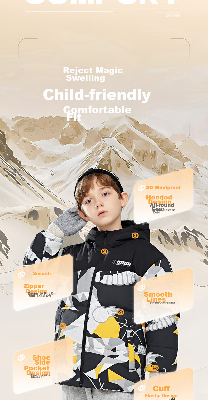 361° Kids Down Jacket 2025 Winter Boys Hooded Thickened Windproof Warm Coat Black 140 9